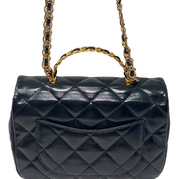 Chanel black quilted lambskin flap bag with top handle & crossbody chain - Picture 9 of 10
